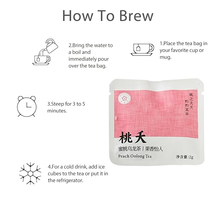 RIANTEA Peach Oolong Tea Bags – 20 Count Individually Wrapped Teabags (1.4oz/40g) – Low Caffeine, Naturally Sugar-Free – Hot or Iced Tea – Premium Leafy Teabags