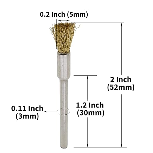 60-Piece Brass Wire Brush Set - Metal Rust Removal, Polishing, Cleaning - 1/8″ (3mm) Shaft - Removes Burrs, Dust, and Oxide Layer - Handles Rough Surfaces - Rotary Tool Accessories