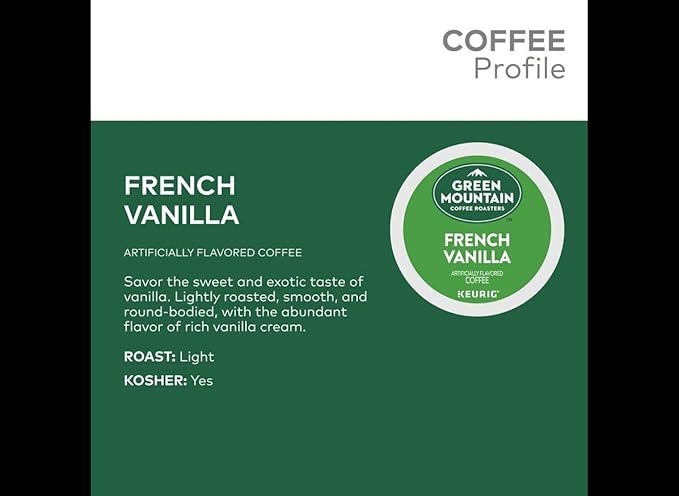 Green Mountain Coffee, French Vanilla, Single-Serve Keurig K-Cup Pods, Light Roast Coffee, 120 Count (5 Boxes of 24 Pods)