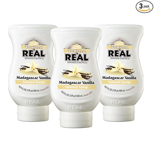 Vanilla Reàl Infused Exotics, Madagascar Vanilla Infused Syrup, 16.9 FL OZ Squeezable Bottle (Pack of 3)