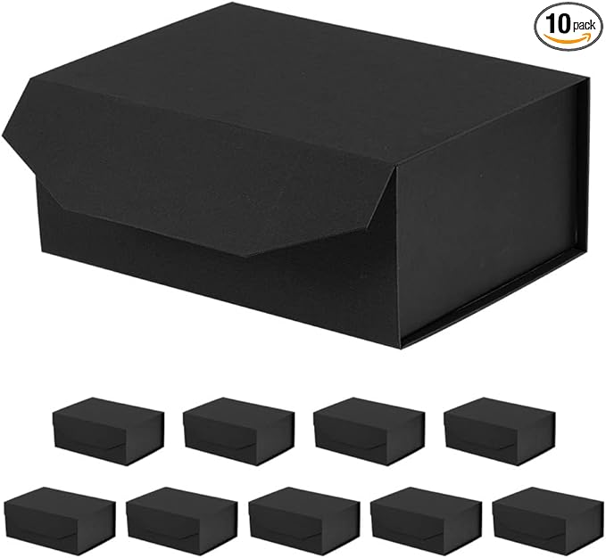 10 Small Black Gift Boxes 9.5x7x4 Inches, Magnetic Gift Box with Lid for Gift Packaging Proposal Boxes (Matte Black, Grain Texture, 10pcs/pack)