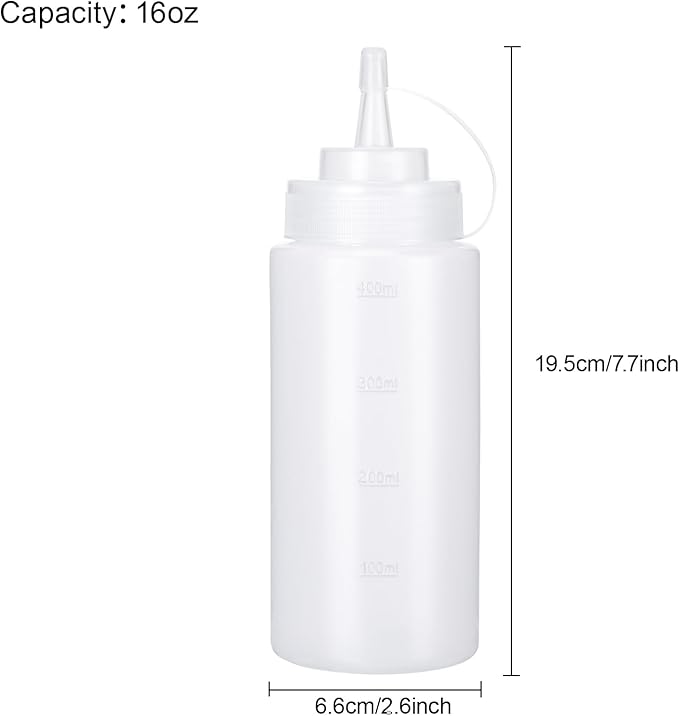 Katfort Condiment Squeeze Bottles Ketchup Dispenser, 4 Pack 16oz Squeeze Bottles for Liquids, Plastic Sauce Bottle with Cap Lid, Squirt Bottles for Sauces Liquids BBQ Dressing Pancake Art