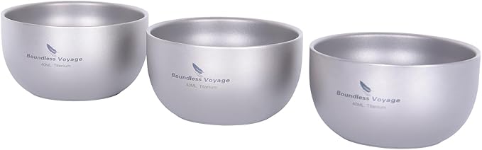 iBasingo Titanium Double Wall Mini Cups Small 40ml Tea Cups for Drinking, Whiskey, Espresso, Coating-Free, Dishwasher Safe Ti3204D (Titanium Color * 3)
