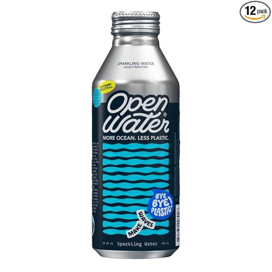 Open Water Sparkling Bottled Water with Electrolytes in 16-oz Aluminum Bottles (1 Cases, 12 bottles - Sparkling) | BPA-free and Eco friendly