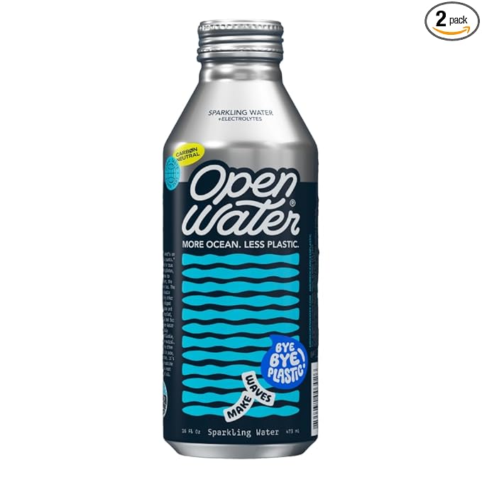 Open Water Sparkling 16oz bottles (2 cases, 24 bottles) - Sustainable Aluminum Bottled Sparkling Water With Electrolytes - 7.0 pH Balanced BPA-Free Ultra-Purified Water