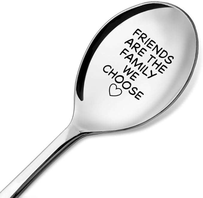 Friends Are The Family We Choose Engraved Stainless Steel Spoon, Funny Love Heart Engraved Spoons for Having Coffee Tea Eat Ice Cream, Birthday Gifts for Friends Family Bestie
