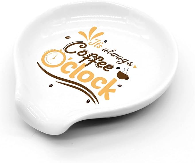 Funny Coffee Quote It's Always Coffee O'clock Ceramic Coffee Spoon Holder-Coffee Spoon Rest -Coffee Station Decor Coffee Bar Accessories-Coffee Lovers Gifts for Women and Men