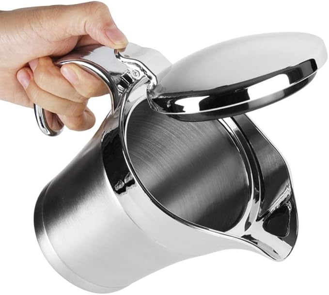 ShineMe Stainless Steel Gravy Boat Sauce Jug with Lid, 16oz Double Wall Insulated for Keeping Sauce Hot, Storage for Gravy or Cream, Apply for Home & Kitchen