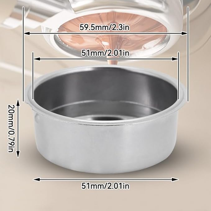 Stainless Steel Coffee Filter, 51mm Double Layer Pressurized Filter Basket Espresso Filter Basket Espresso Machine Parts for Portafilter Coffee Machine(Double Cup)