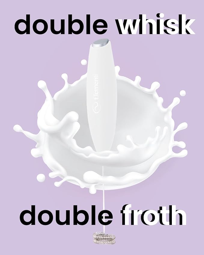 Elementi Frother Wand - Easy to Use Handheld Electric Stirrer for Powder Drinks, Durable & Powerful Protein Powder Mixer Wand, Hand Frother, Coffee Stirrers Electric (White)