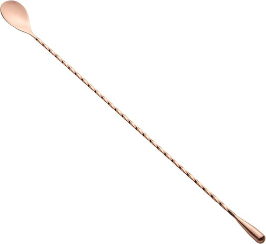 Restaurantware Bar Lux 16 Inch Bar Spoon 1 Corkscrew Handle Cocktail Stirrer Spoon - Long Commercial Copper-Plated Stainless Steel Cocktail Mixing Spoon For Stirring And Mixing