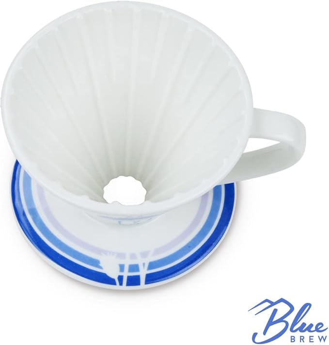 BLUE BREW Ceramic Pour Over Coffee Dripper, Size 01 Cone Coffee Maker (1-2 Cups), Manual Brew Maker, Dishwasher Safe, Portable Slow Brewing Accessories for Home, Travel, Camping, and Office (BB1001)