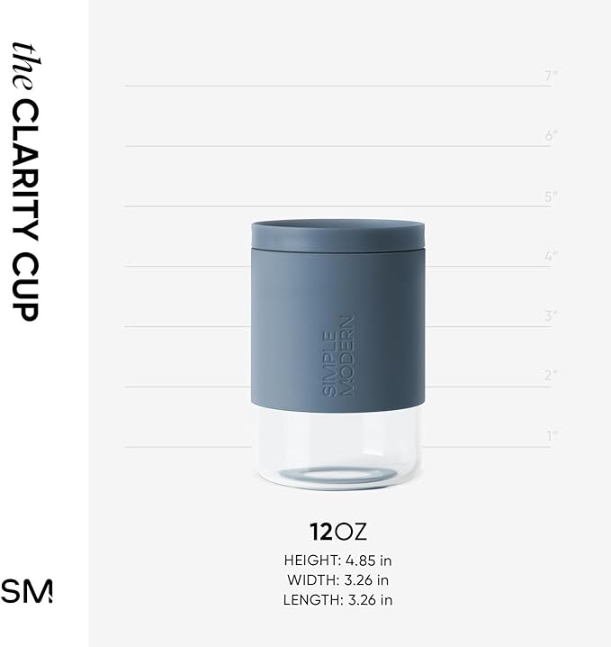 Simple Modern Clarity Cup | Glass Coffee Tumbler with 360° Lid and Silicone Sleeve | Iced Cold Brew and Tea Travel Mug | 12oz, Blue Dune