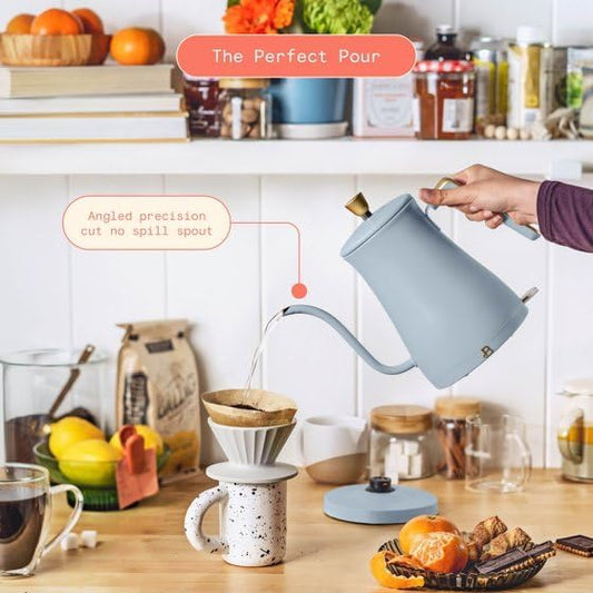 Beautiful 1-Liter Electric Gooseneck Kettle, 1200W Fast Heating, Precision Pour Spout, One-Touch Control, Stylish Compact Design by D'rew Barry'more (Cornflower Blue)