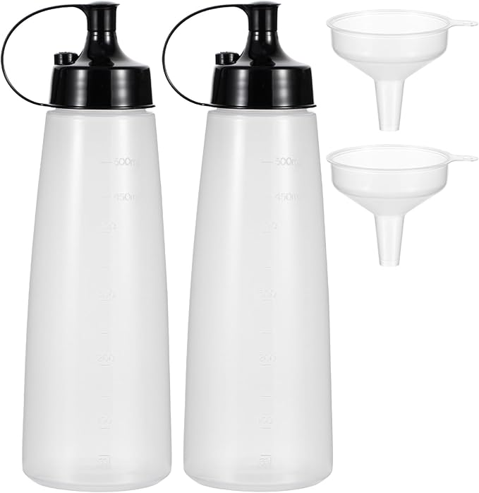 Katfort Condiment Squeeze Bottles Ketchup Dispenser 2PCS 16.9 oz Plastic Sauce Squirt Bottle with Cap Lids, Pancake Squirt Bottles for Sauces Liquids Mustard BBQ Dressing Pancake Art,Wide Mouth