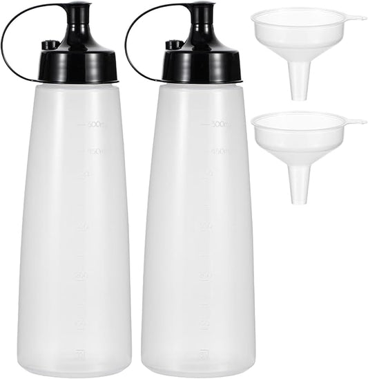 Katfort Condiment Squeeze Bottles Ketchup Dispenser 2PCS 16.9 oz Plastic Sauce Squirt Bottle with Cap Lids, Pancake Squirt Bottles for Sauces Liquids Mustard BBQ Dressing Pancake Art,Wide Mouth