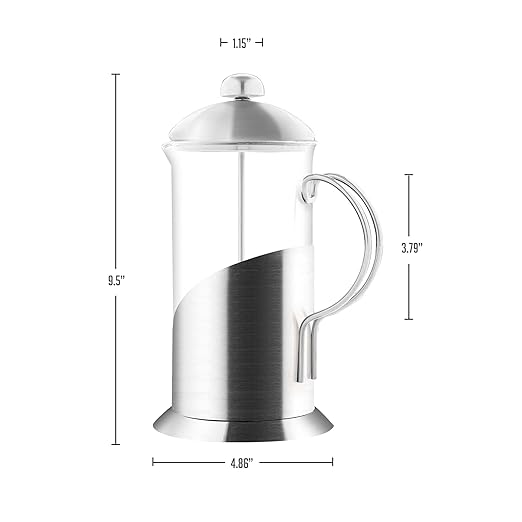 OVENTE French Press Coffee Maker 34 Ounce with Heat Resistant Borosilicate Glass, Stainless Steel Design and 4-Level Filter System, Portable Cold Brewer Pot for Travel, Camping or Gift, Silver FSL34S