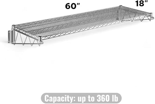 18" x 60" Chrome Wall-Mounted Wire Shelf with Epoxy Coating, Heavy-Duty Steel Storage Rack, NSF Certified, Easy Installation, Open Wire Design for Kitchen, Garage, or Utility Storage