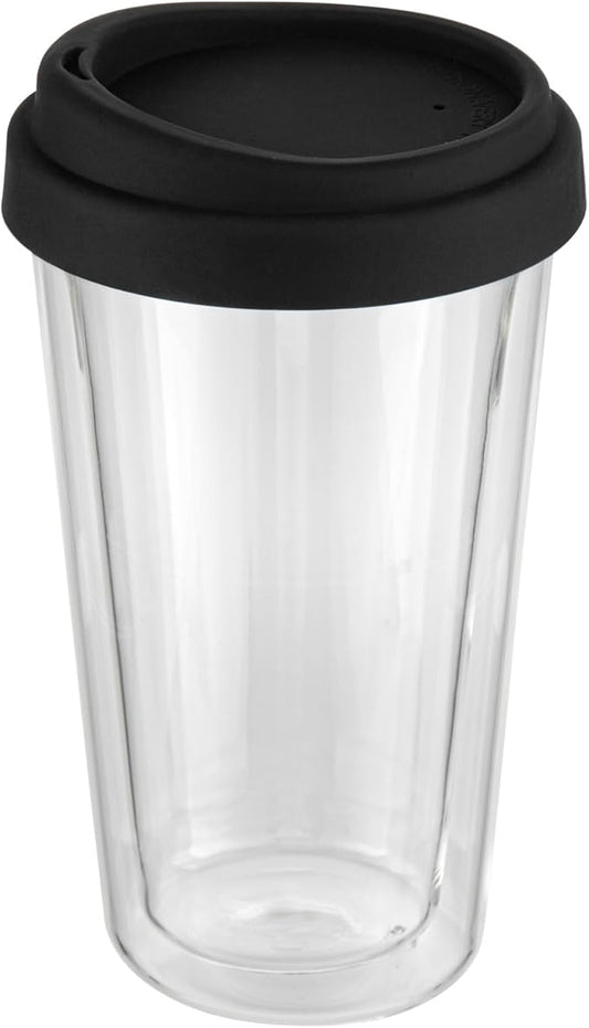 Restaurantware - Forma Professional 13.5 Ounce Insulated Travel Mugs With Lids, 10 Double Wall Coffee Mugs - Includes Lids, Reusable, Clear Borosilicate Glass Tumblers, Dishwashable, Microwavable