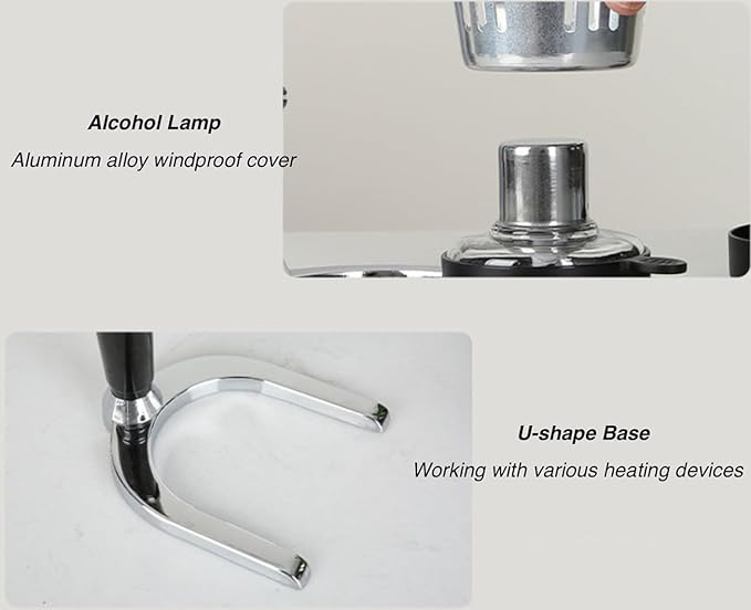 Generic 5-Cup Siphon Coffee Maker, BS Glass Syphon Coffee Pot, Vacuum Coffee Maker, Retro Vintage Siphon Coffee Brewer 600ml Capacity with Stainless Steel Bracket Base, Clear, HWN853