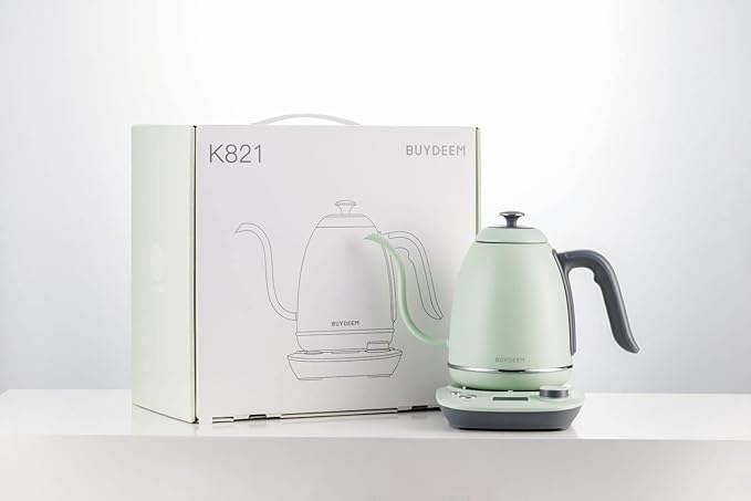 BUYDEEM K821 Electric Gooseneck Kettle with Variable Temperature Control, Pour Over Coffee Tea Kettle, Durable 18/8 Stainless Steel, Auto Keep Warm & Built in Brewing Timer, 0.8L