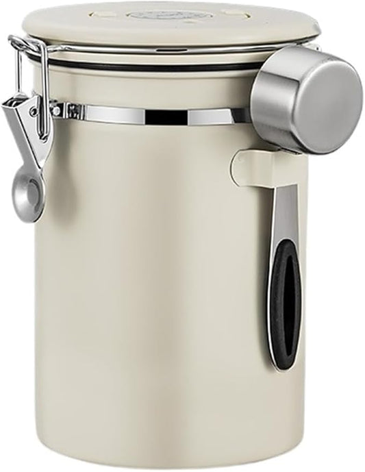 1200/1500/1800/2800ML Large Capacity Coffee Bean Vacuum Storage Container - Food-Grade Stainless Steel Airtight Canister With One-Way Air Valve For Grains, Tea, Nuts & Coffee Grounds(Beige,X-Large)