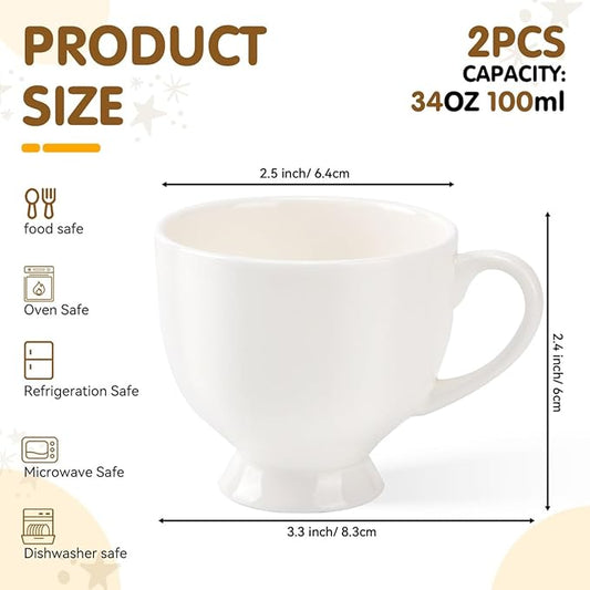 No Name No Seal Ceramic Espresso Cups Set of 2，3.3oz Demitasse Cups with Handle,Bone china coffee Mugs