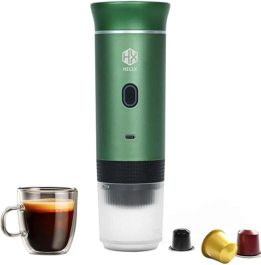 Coffee Maker Gift Set for Camping,Battery Powered Portable Electric Espresso Machine, Rechargeable Coffee Maker Self Heating Ground Coffee Capsule for RV, Hiking (Green mix Black)