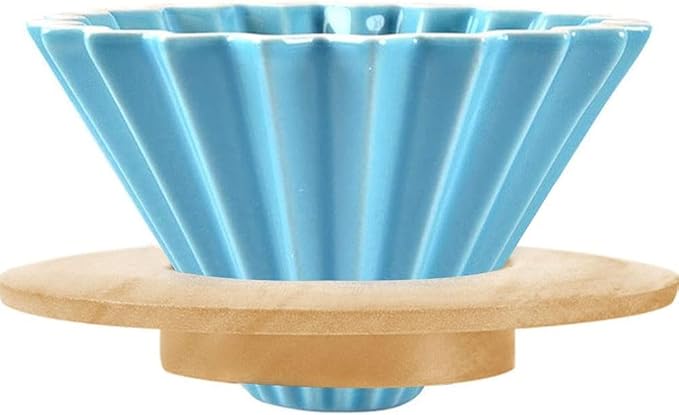 Ceramic Coffee Dripper Pour Over Coffee Maker with Wood Stand Elegant Flower Shape Filter