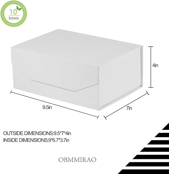 10 Small White Gift Boxes 9.5x7x4 Inches, Magnetic Gift Box with Lid for Gift Packaging, Wholesale gift boxes for Presents, Bridesmaid Proposal Boxes (10pcs/pack)