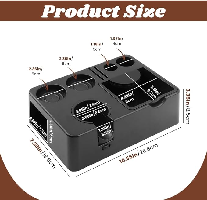 Espresso Tamping Station 10-in-1 - Knock Box Organizer for 51-58mm Portafilter (Black)