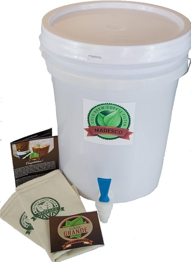 5 Gallon sized Cold-brew Coffee Brewer/Dispenser, Spigot, Lid, Commercial double lined Madesco Big Daddy Reusable Filter