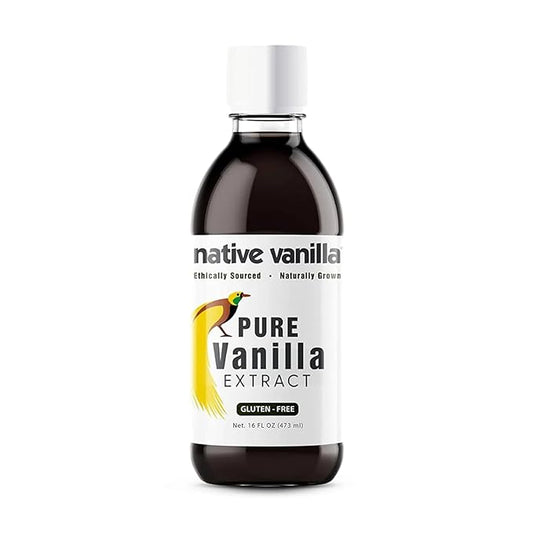 16 oz Pure Vanilla Extract - 100% Real Vanilla Extract - For Cooking, Drinks & Desserts - 100% Vegan, Sugar Free & Kosher - Non-GMO & Gluten-Free - Native Vanilla