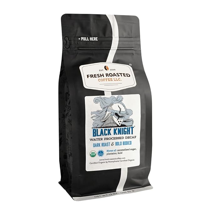 Fresh Roasted Coffee, Organic Black Knight Water-Processed Decaf | USDA Organic, Kosher | Dark Roast 12 oz Whole Bean