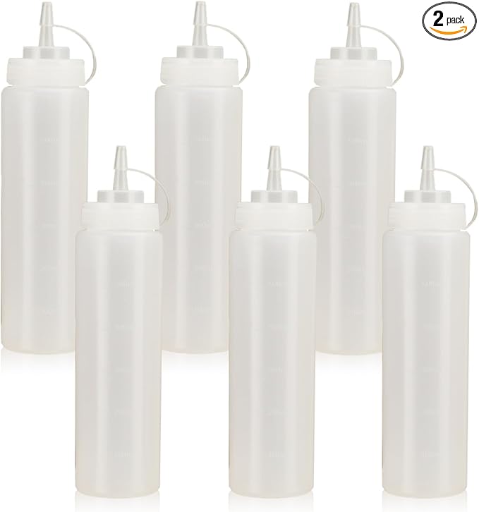 Squeeze Bottles for Sauces,Leak-Proof Condiment Dispenser, BPA-Free Kitchen Restaurant Squeeze Bottle Set with Wide Mouth for Ketchup, Mustard,Syrup,Dressings (White, 6Pack-24oz(600ml))