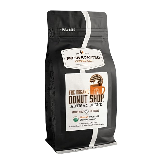 Fresh Roasted Coffee, Organic Donut Shop | USDA Organic, Kosher | Medium Roast 12 oz Whole Bean