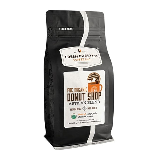 Fresh Roasted Coffee, Organic Donut Shop | USDA Organic, Kosher | Medium Roast 12 oz Whole Bean