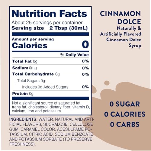 Jordan's Skinny Mixes Syrups, Cinnamon Dolce Coffee Syrup, Sugar Free, Zero Calorie Drink Flavoring & Mixes, 25.4 Ounces (Pack of 2)