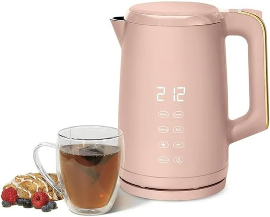 Electric Gooseneck Kettle 1 Liter 1200W, Stainless Steel, Pour Over Coffee Tea, Auto Shut-Off, 360° Cordless Power Base (Rose 1.7L)