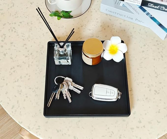 Small Square Tray (9 inch) 3 Pack, Durable Black Tray for Desserts & Organization, Lightweight for Coffee, Drinks, Party, Seasoning, Perfume and Display.