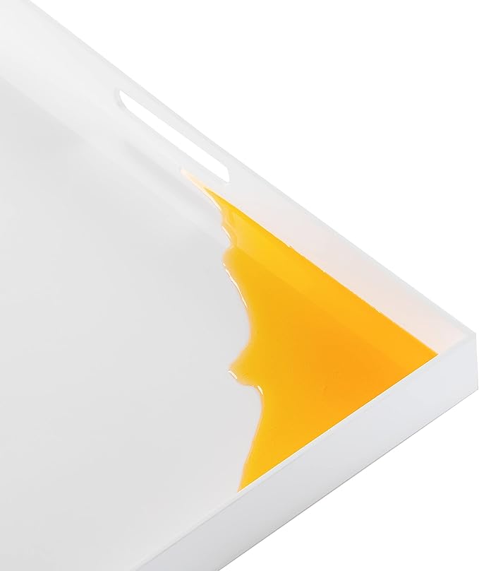 Large White Acrylic Serving Tray with Handles-19x19x2H Inch Big Size Spill Proof Tray for Ottoman,Coffee Table, Breakfast, Tea, Food, Butler -Safe Edge Organizer-Decorative