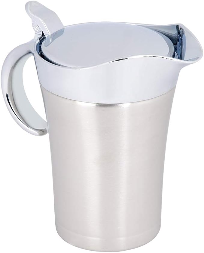 Gravy Boat Creamer Pitcher 304 Stainless Steel Thermal Insulated Double Wall Syrup Pitcher with Lid Serving Jug for Store Gravy Custard Milk (Large 750ml)