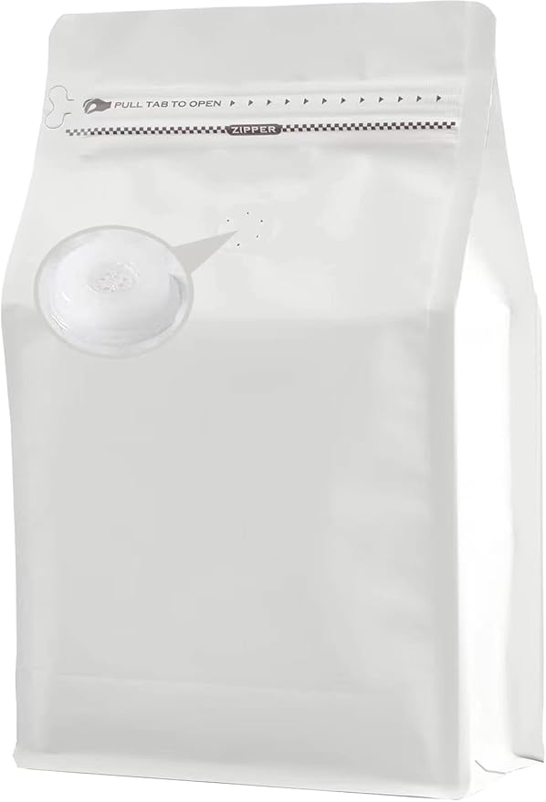 Coffee Bags with Valve(8 oz,1/2 lb,50pcs) White High Barrier Aluminumed Foil Flat Bottom Heat Sealed Coffee Beans Packaging Bags Side Zipper Resealable Bags for Home or Business