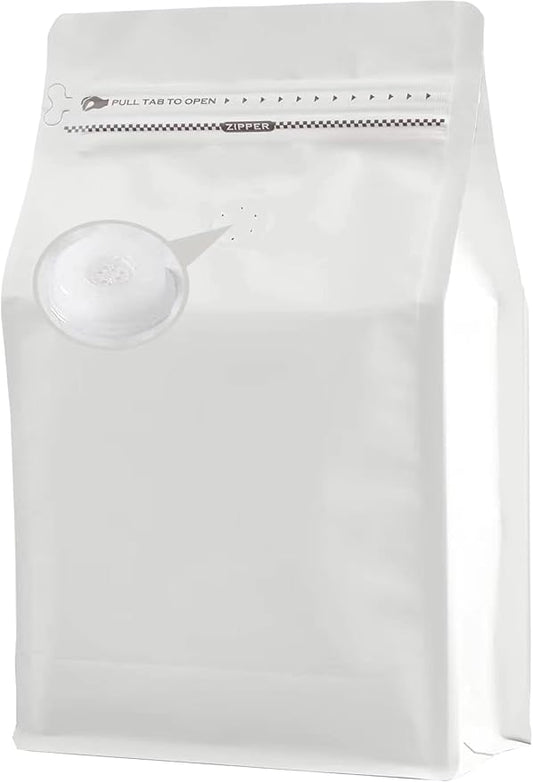 Coffee Bags with Valve(8 oz,1/2 lb,100pcs) White High Barrier Aluminumed Foil Flat Bottom Heat Sealed Coffee Beans Packaging Bags Side Zipper Resealable Bags for Home or Business