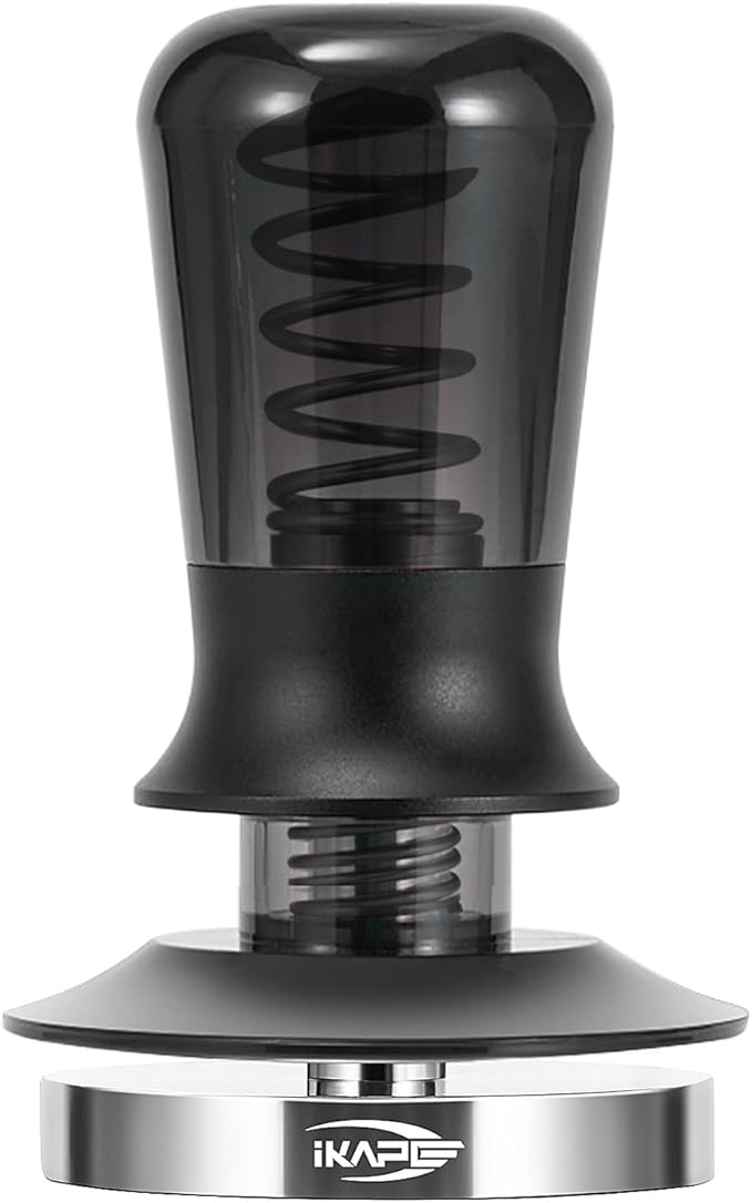 IKAPE 58.35mm Semi-Transparent Espresso Coffee Tamper, Premium Barista Coffee Tamper with Calibrated Spring Loaded, Threaded Stainless Steel Base Tamper for Espresso Machine(New Upgrade)
