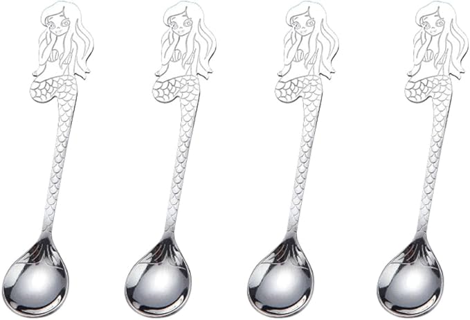Stainless Steel Mini Coffee Espresso Spoon, Dessert Teaspoons Small Soup Spoons, Silver Cute Animals Coffee Spoon, 5 inch, Set of 4