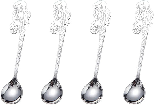 Stainless Steel Mini Coffee Espresso Spoon, Dessert Teaspoons Small Soup Spoons, Silver Cute Animals Coffee Spoon, 5 inch, Set of 4