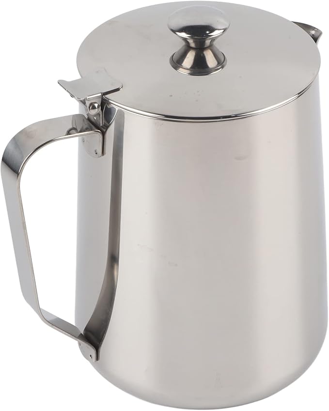 Milk Frothing Pitcher, Stainless Steel Pitcher with Lid Milk Frother Cup Milk Jug Coffee Creamer Container Creamer Dispenser Milk Steamer Cup Milk Cup with Lid for Latte Coffee Art(1500ML)
