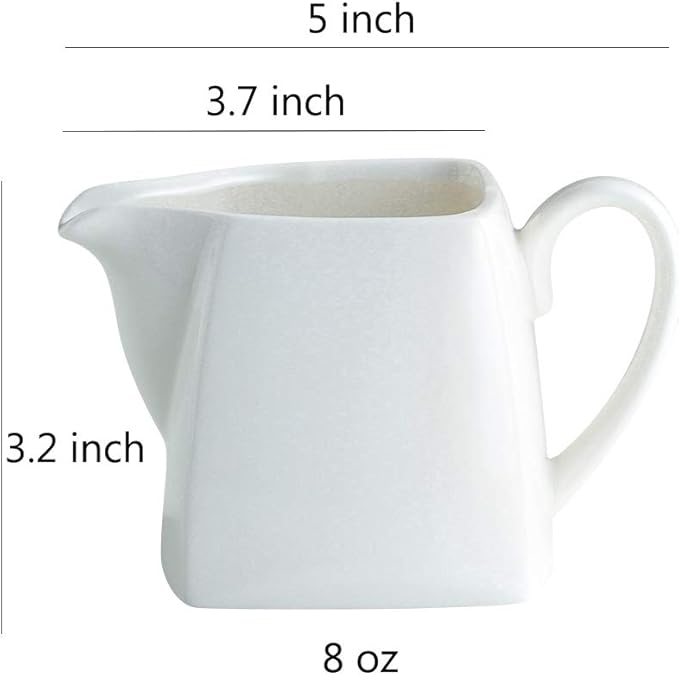 Sizikato Delicate Porcelain Pure White Creamer Pitcher with Handle, 8 Oz
