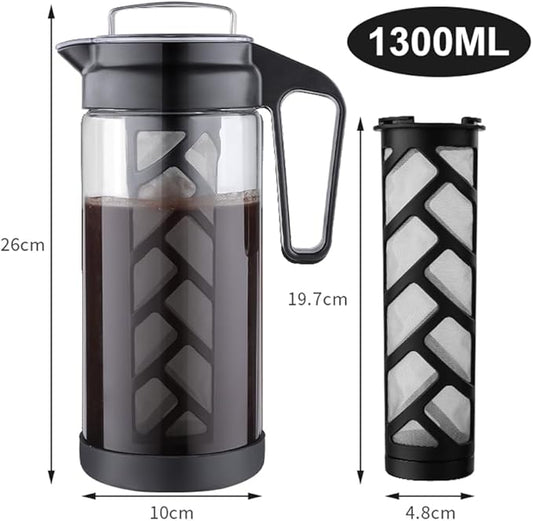wedrink 1.3L/44OZ Cold Brew Coffee Maker Borosilicate Glass Pitcher for Iced Coffee and Tea Leak Proof Tritan Lid